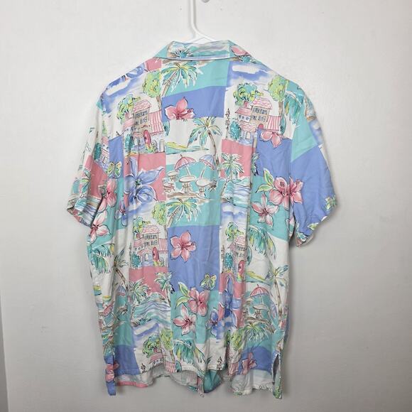Alfred Dunner Pink White Blue Pastels Tropical Vacation Button Up Shirt Size 18W - Picture 4 of 5
